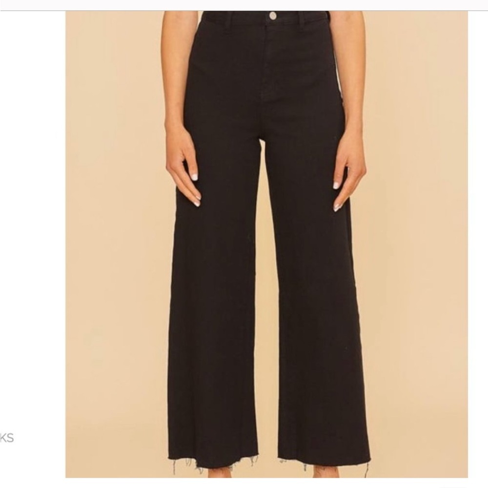 Anniewear Stretch High Rise Wide Leg Cropped Denim Jeans-Black Size L